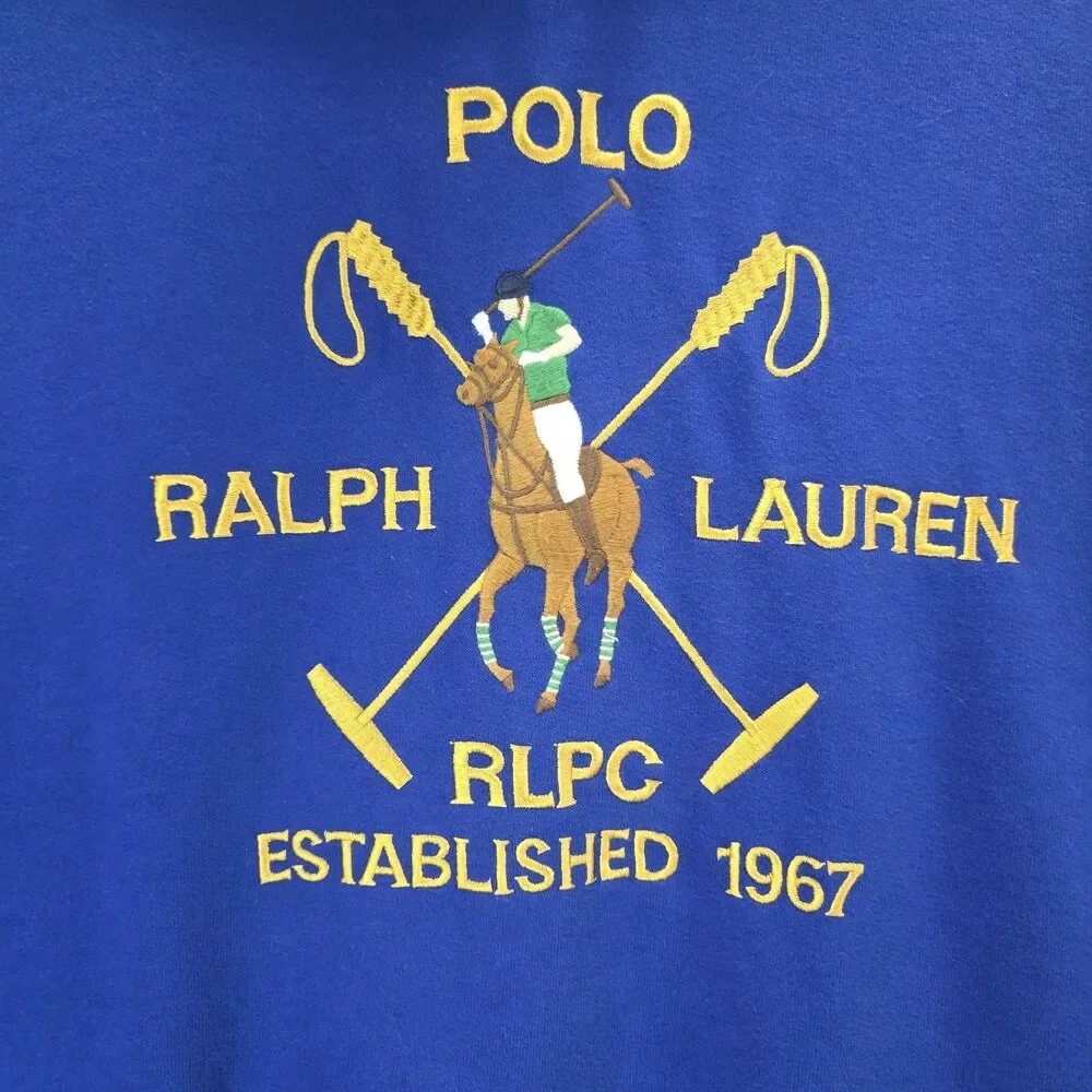 Polo Ralph Lauren Big Pony Crest Fleece Hoodie Mens L Blue Embroidered #3